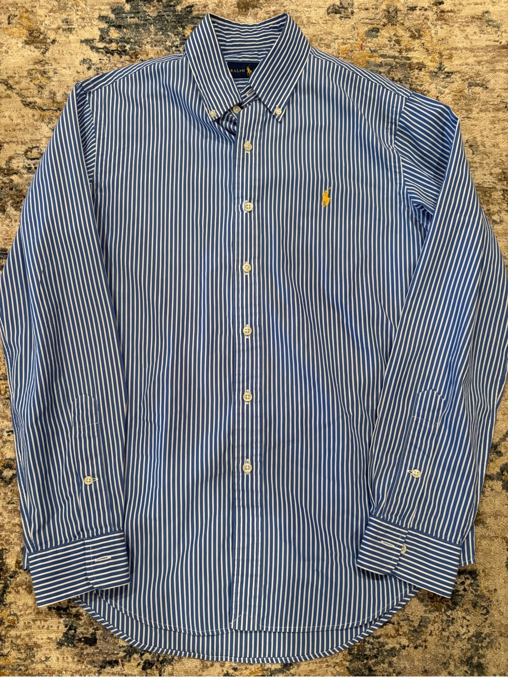 Ralph Lauren Custom Long Sleeve Button Down Shirt Men's Small Blue/White Stripe
